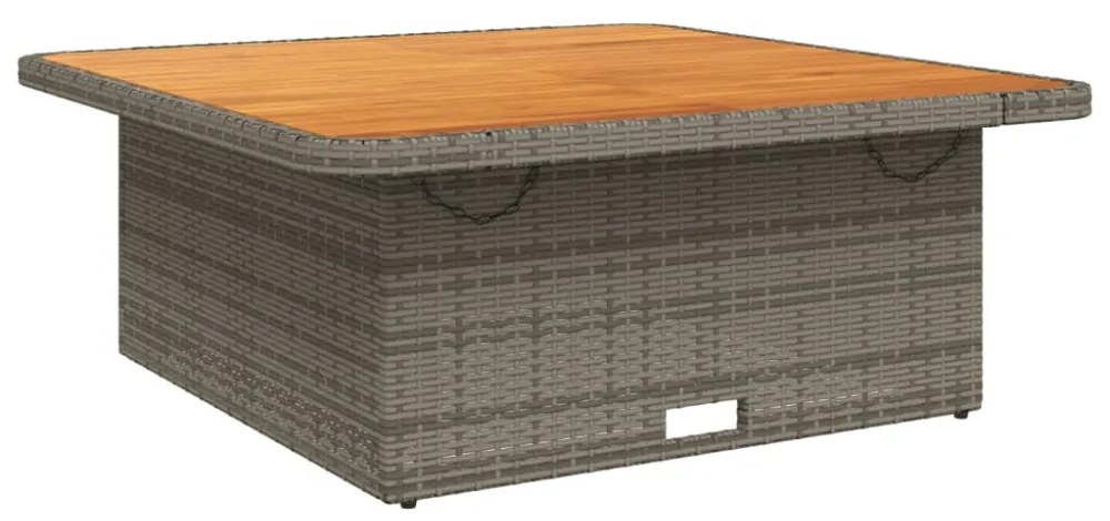 szürke polyrattan és akácfa kerti asztal 110 x 110 x 71 cm