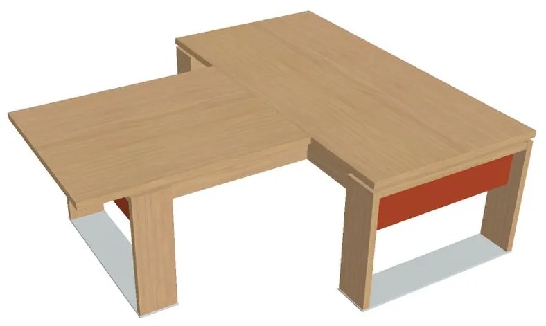 Verno+ S asztal 200 x 220 cm, kiegészítő íróasztallal, világos tölgy / narancs