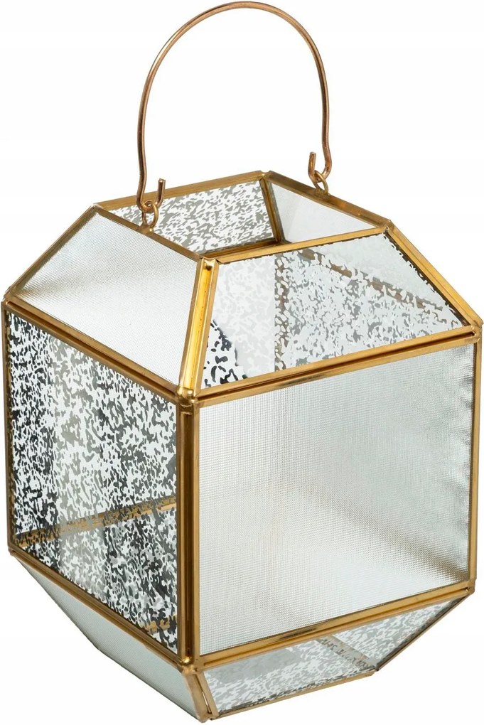 Üveg Lampion Karácsonyi Zseblámpa Arany Üveg Dekoráció 14X20 CM