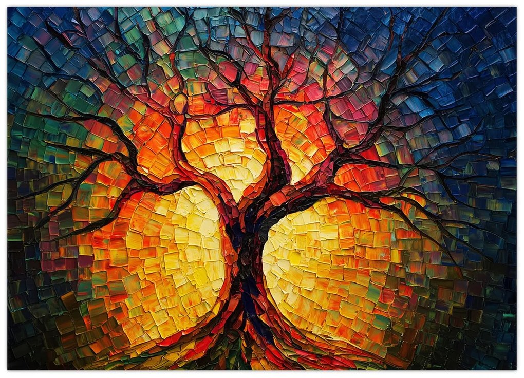 Üveg kép - Az élet fája mozaikban (70x50 cm)