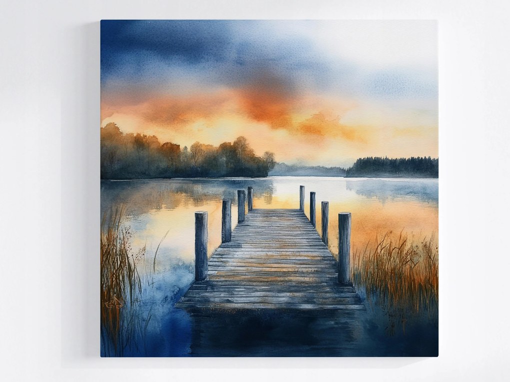 Vászonkép Canvas Kilátás Tájkép Szabadtéri Tó Móló Híd 80x80