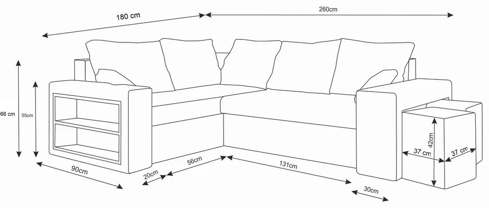 SPOKANE ágyazható sarok ülőgarnitúra, 260x66x180, mikrofáze 15/22, balos