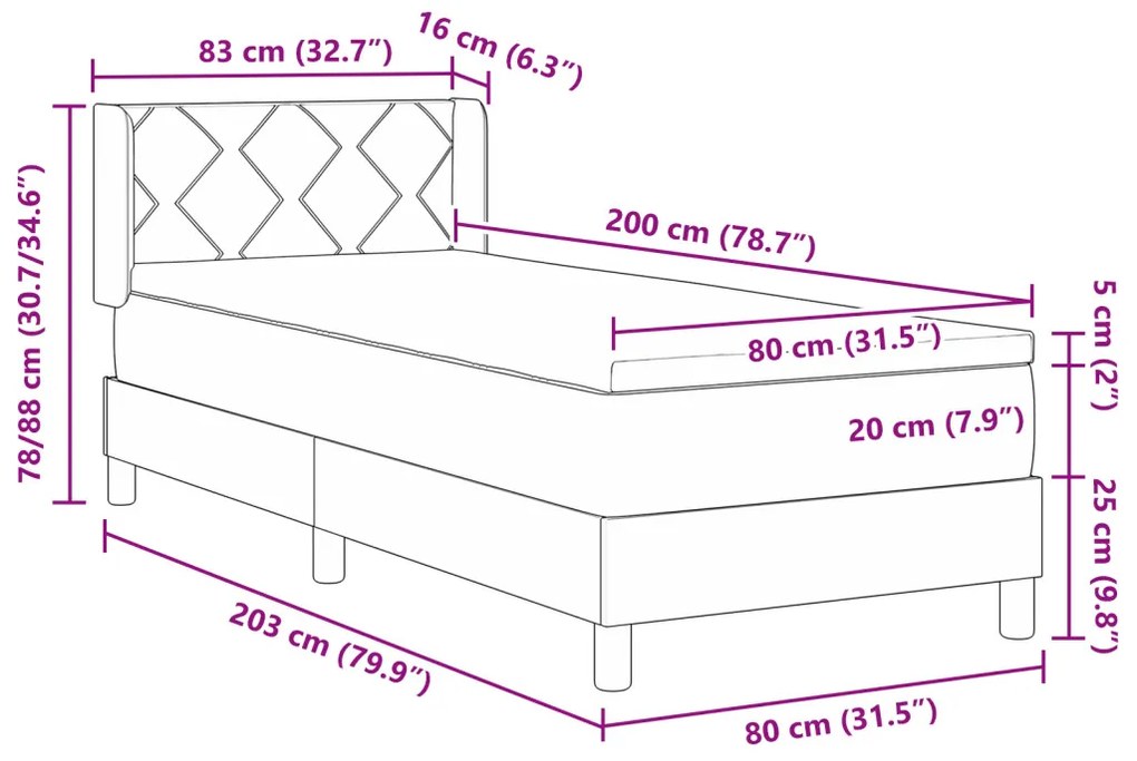 Boxspring Ágy Matracokkal - Taupe, 80x200 cm, Szövet