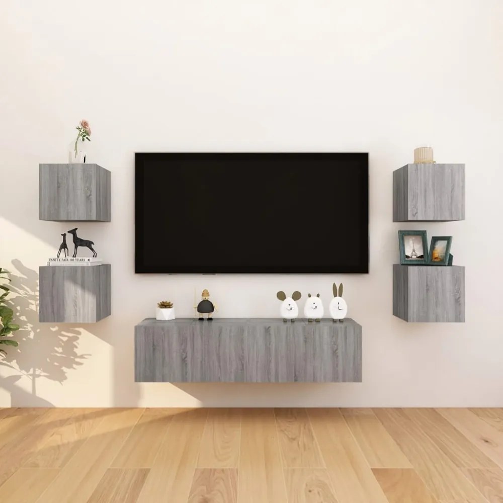 4 db szürke sonoma színű fali TV-szekrény 30,5 x 30 x 30 cm
