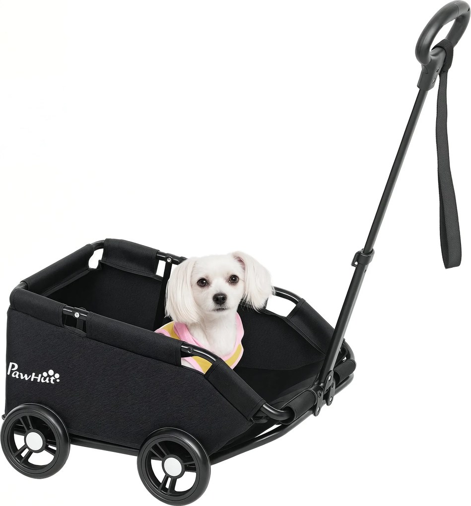 PawHut Összecsukható Kutyakocsi Háziállat Kocsi Miniatűr Kutyákhoz Állítható Tolókar Nyitott Dizájn Kárpit Tárolótáskával és Kerekekkel 53x45x28 cm Fe