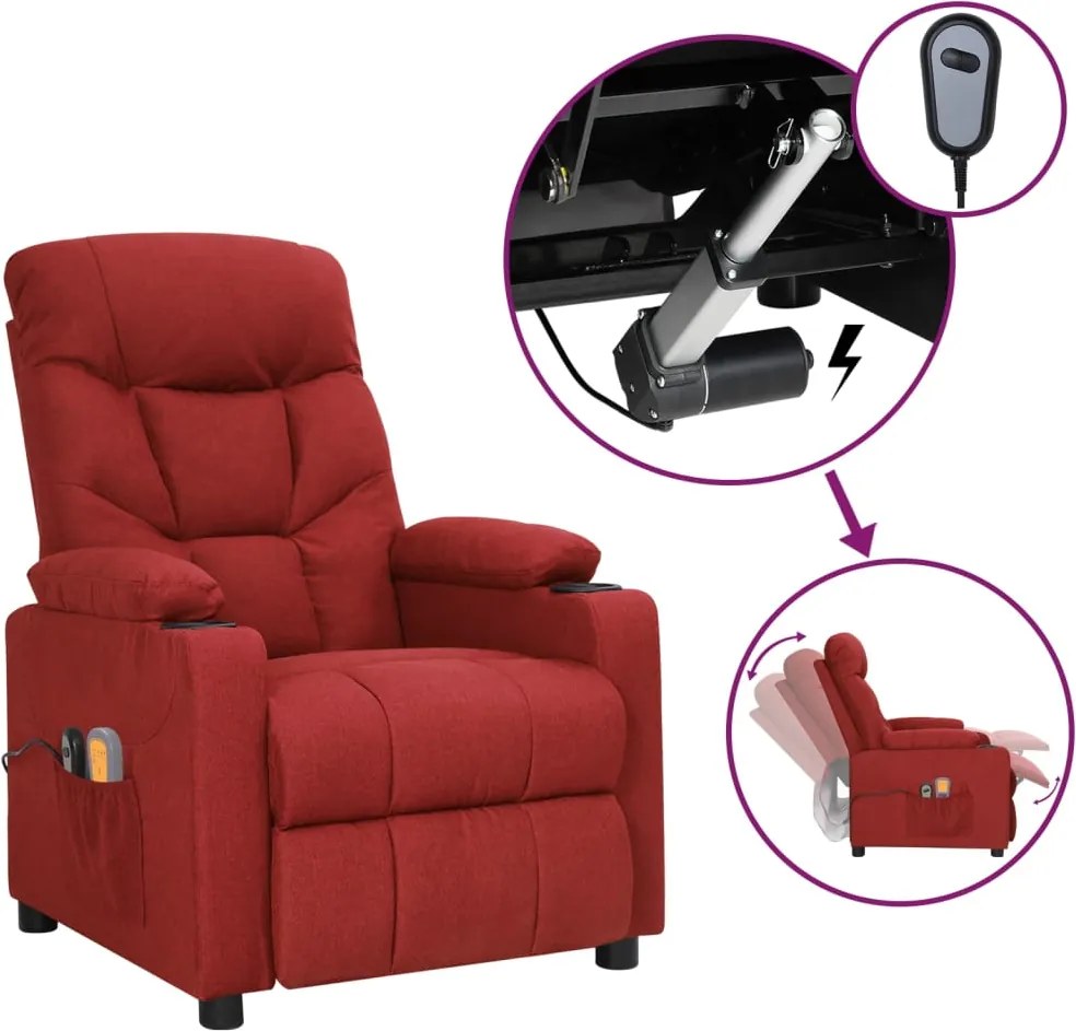 vidaXL bordó szövet elektromos masszázsfotel