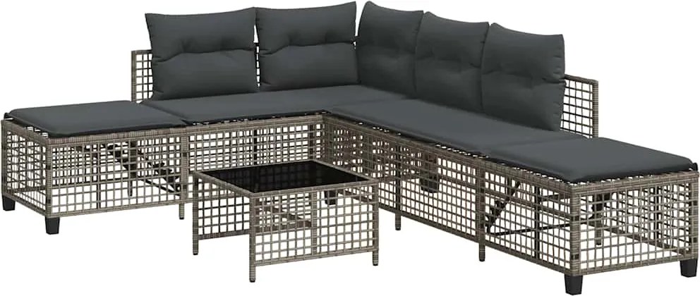 vidaXL 3 részes szürke polyrattan kerti sarokkanapészett párnákkal