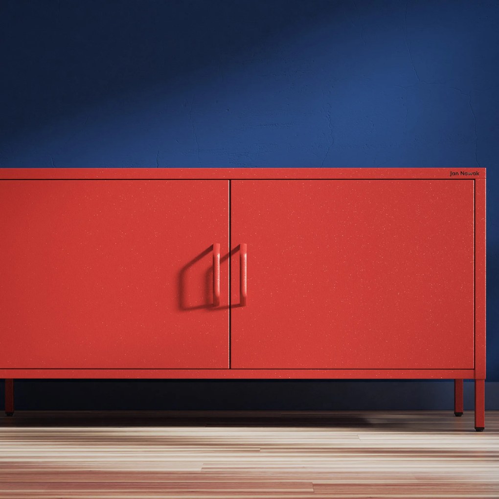 Fém TV-szekrény lábakkal, piros, 1150x595x400 mm: ROSA Modern