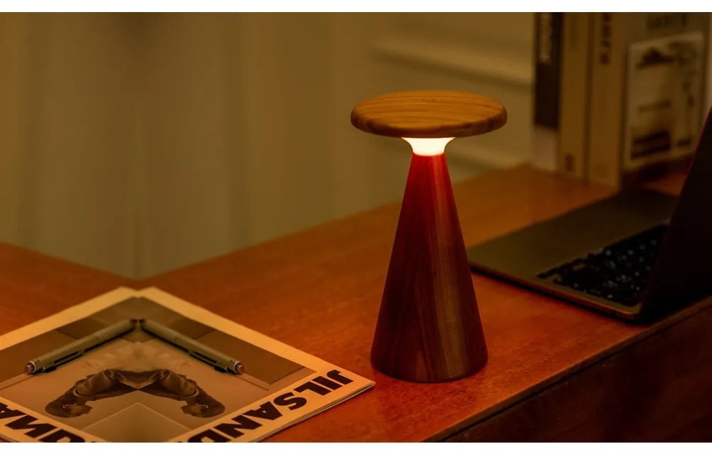 Sötét natúr színű LED asztali lámpa fa búrával (magasság 21 cm) Sylva – Gingko