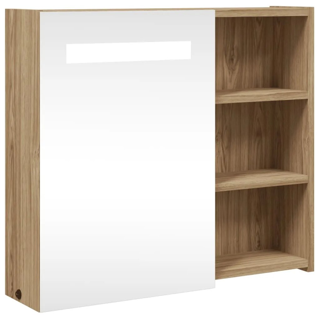 tölgyszínű tükrös fürdőszobaszekrény LED-del 60 x 13 x 52cm