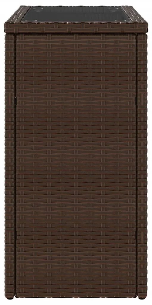 barna polyrattan kerti kisasztal üveg lappal 58 x 27,5 x 55 cm