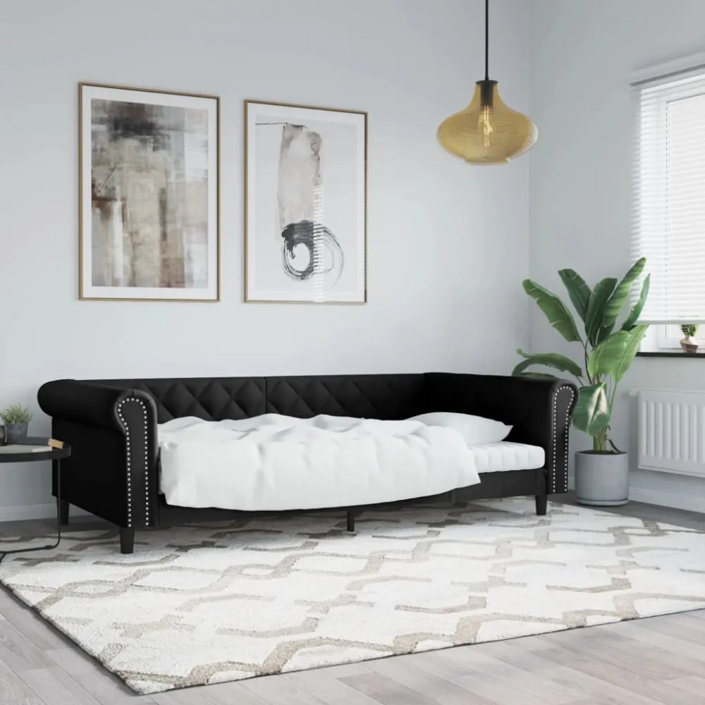 fekete műbőr kanapéágy 100 x 200 cm