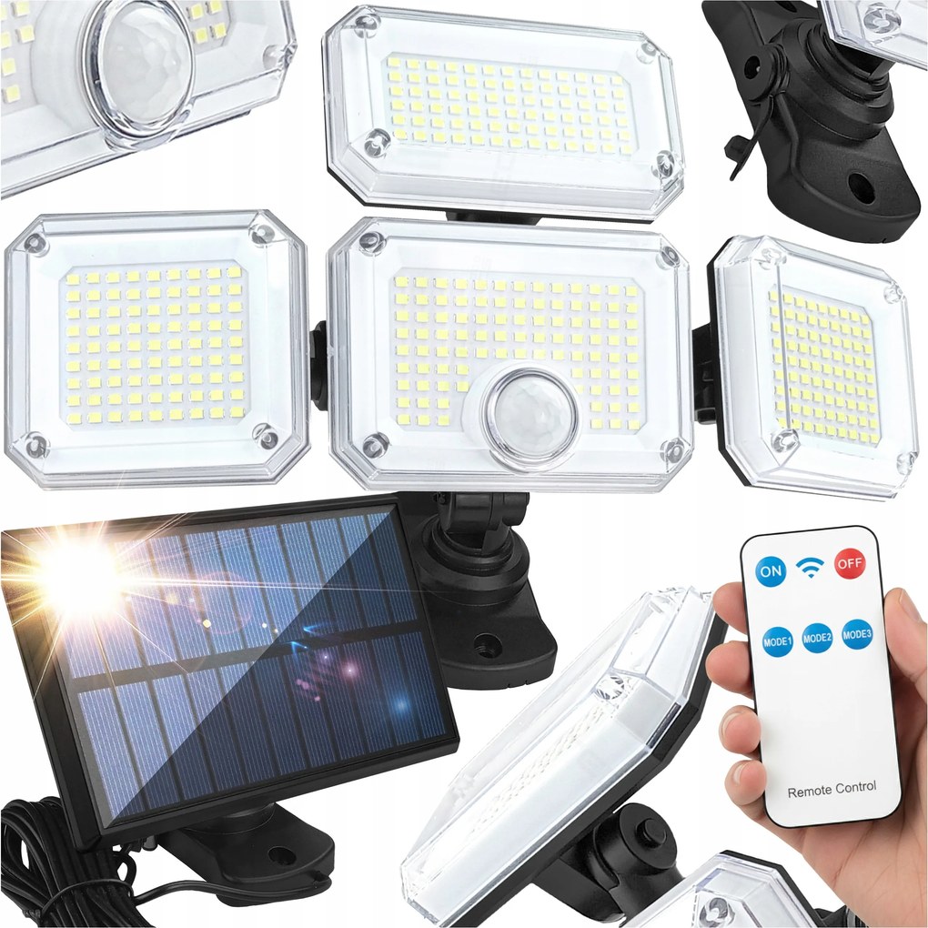 LED-es napelemes lámpa Szürkületi mozgásérzékelő Kerti Utcai Kültéri+Távirányító