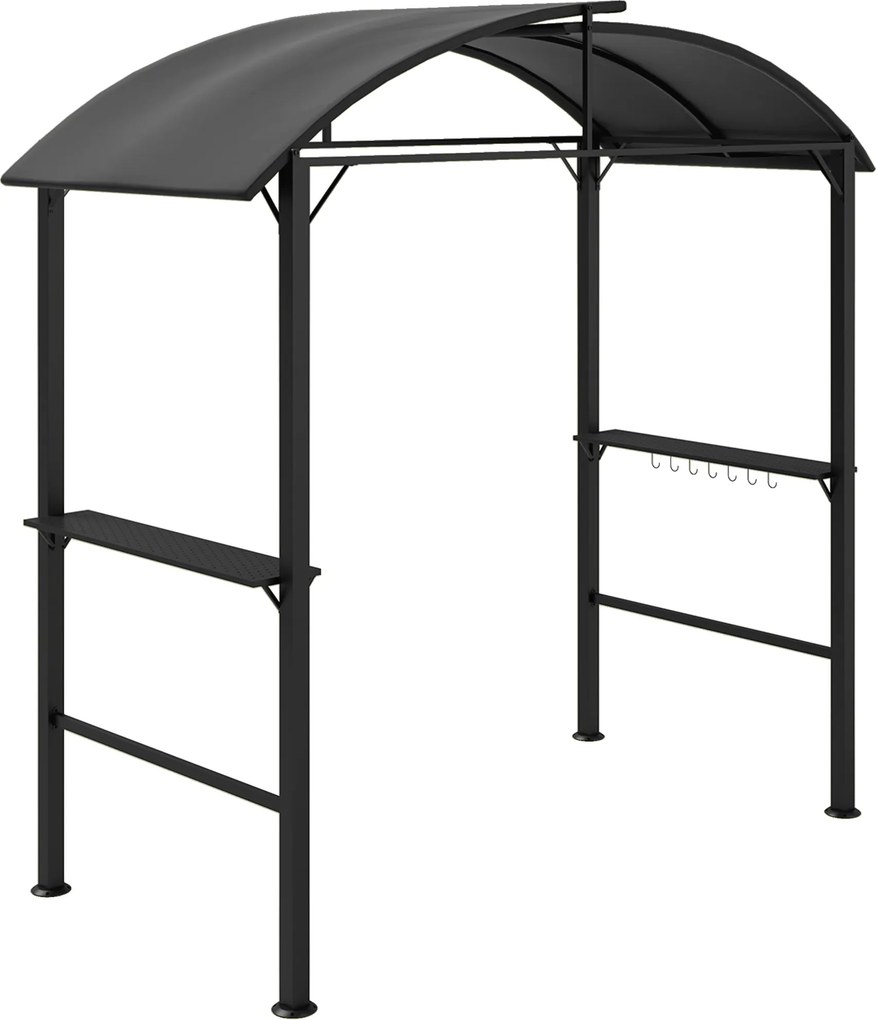 Outsunny BBQ Pavilon 233 x 110 x 235 cm Szélálló Kerti Pavilon Két Rétegű Tetővel, Polcokkal, UV Védelemmel, Acélból Készült BBQ Pavilon, Kerti sátor