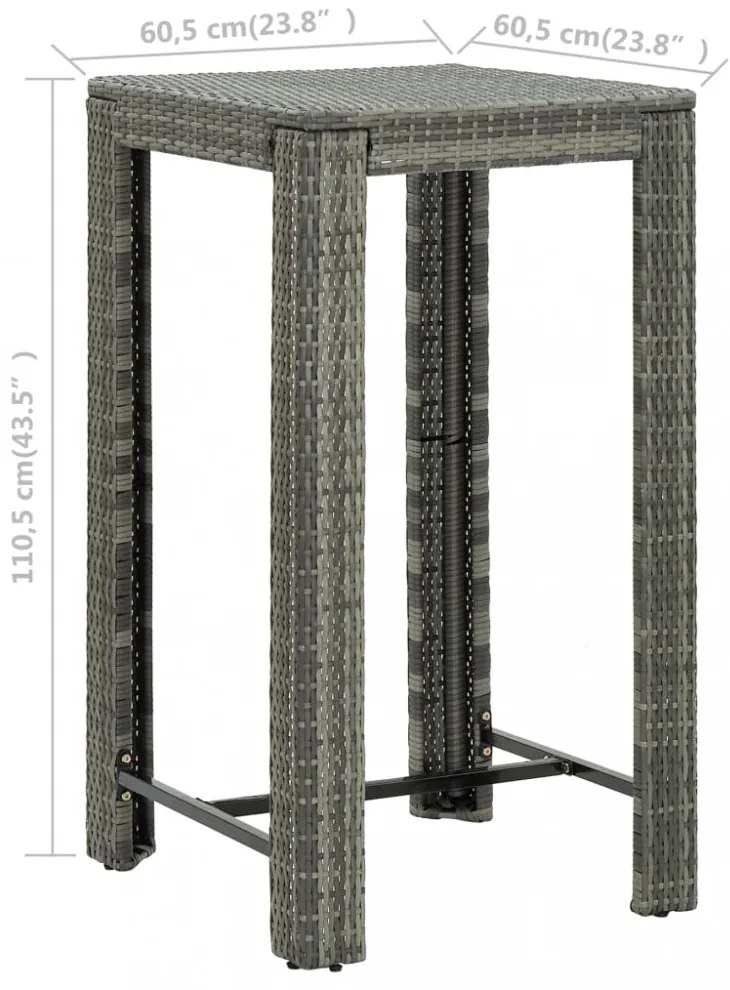 szürke polyrattan kerti bárasztal 60,5 x 60,5 x 110,5 cm