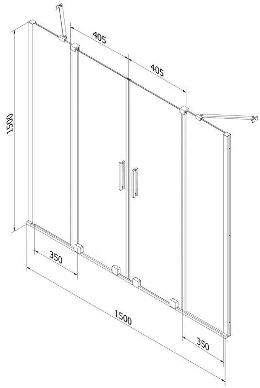 Mexen Velar Duo, 2 szárnyas eltolható kádparaván 150 x 150 cm, 8 mm-es matt üveg, rózsaszín arany, 896-150-000-32-60