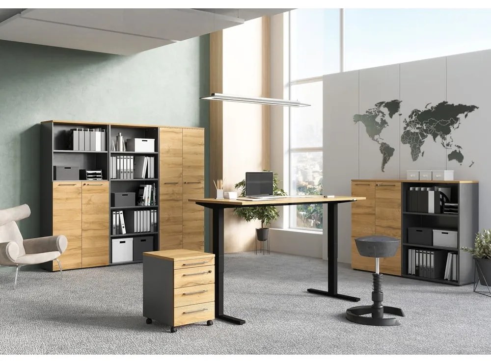 Antracitszürke-natúr színű szekrény tölgyfa dekorral 80x120 cm Agenda – Germania