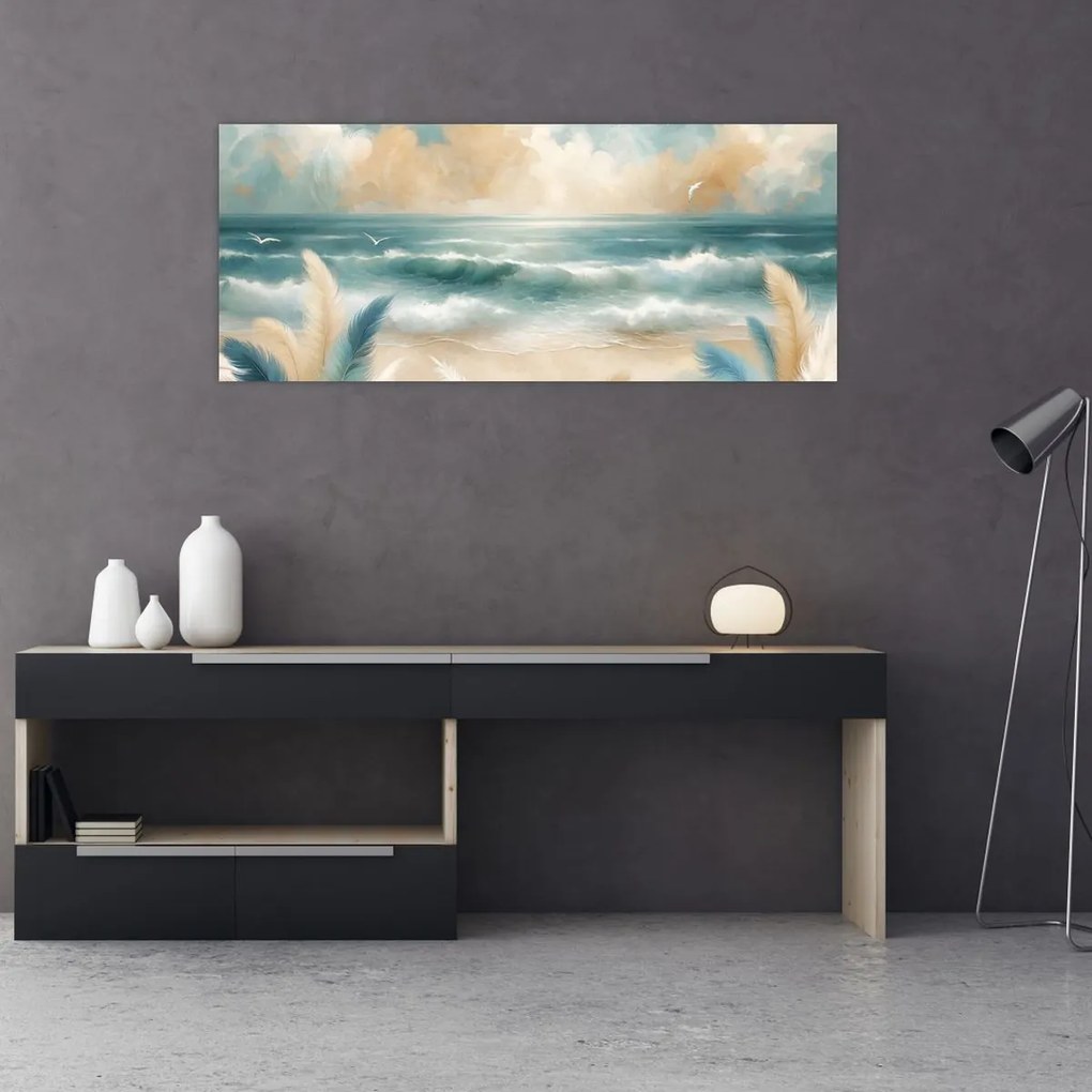 Kép – Festett strand lágy színekben (120x50 cm)
