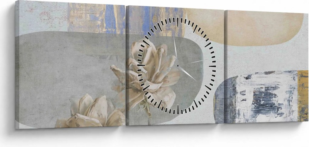 Kép - Festészet virágokkal és textúrákkal (órával) (90x30 cm)