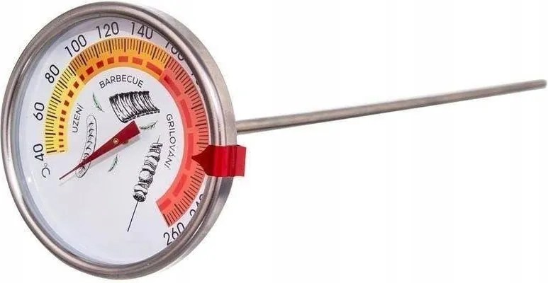 Acél sajtos halhús füstölő hőmérő Orion szondával 33 cm