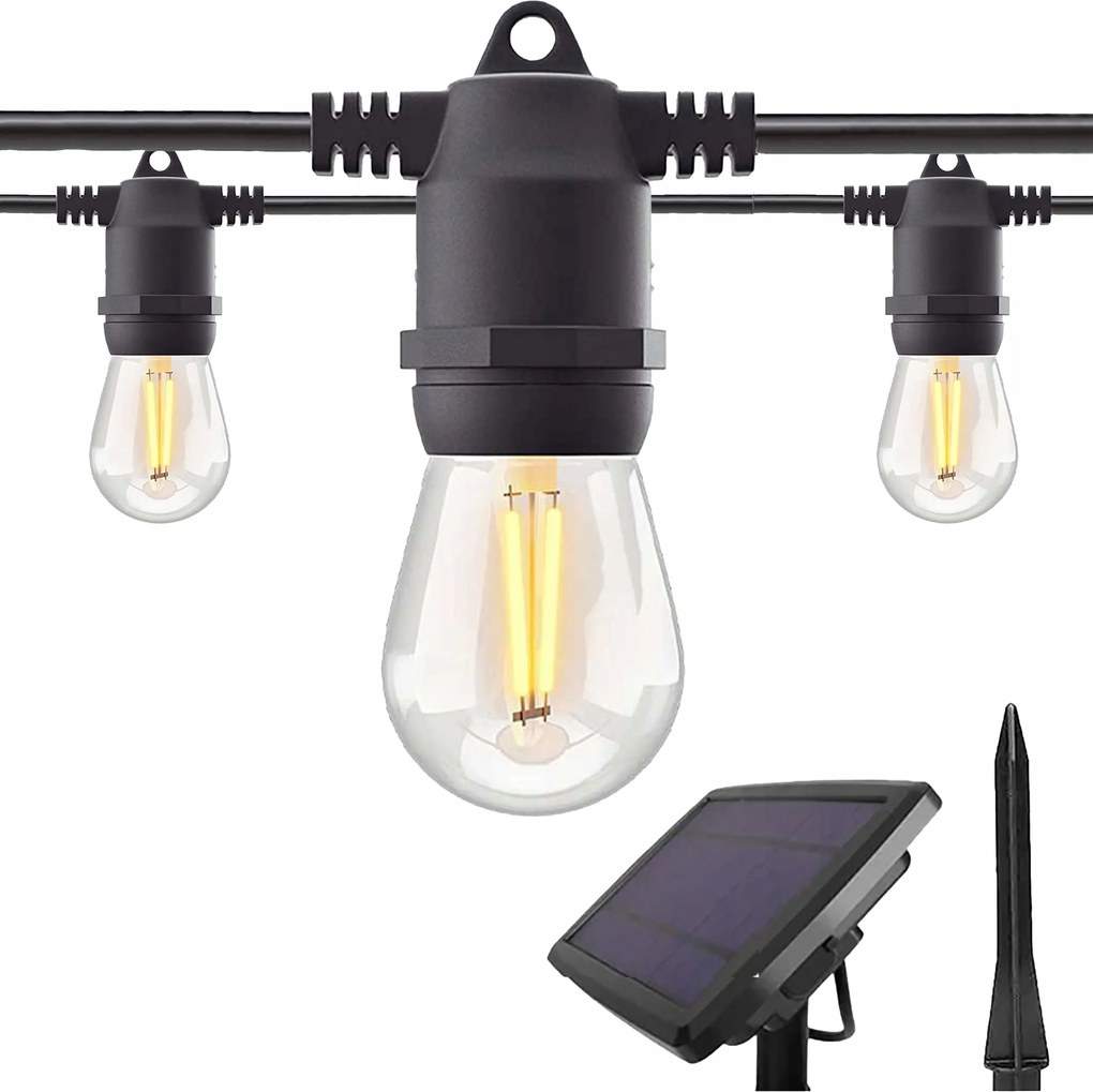 Kerti girland napelemes kerti lámpa 20m 20x E27 Led izzó távirányító