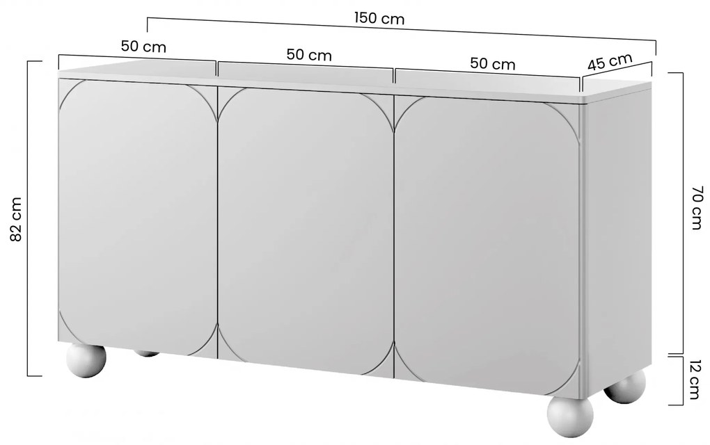 Sonatia II háromajtós komód, két rejtett fiókkal - 150 cm - olivazöld