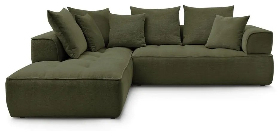 Zöld zsenília sarokkanapé (bal oldali-L alakú) Whesley – Bobochic Paris