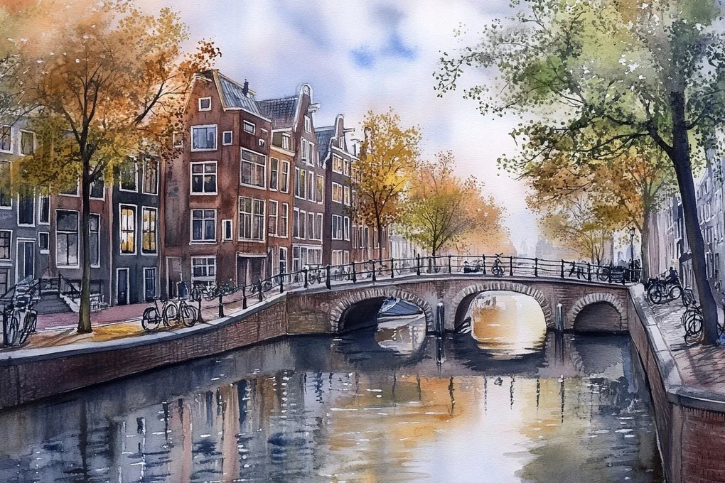 Vászonkép Canvas Város Amszterdam Bérházak Építészet Híd 60x40