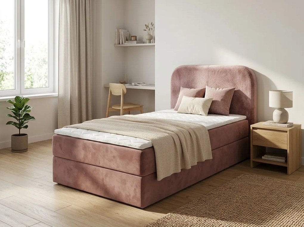 Kárpitozott boxspring ágy FORENA 90x200 cm óarany rózsaszínű Matrac: Bonell rugós matrac