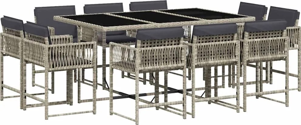 vidaXL 11 részes világosszürke polyrattan kerti ülőgarnitúra párnákkal