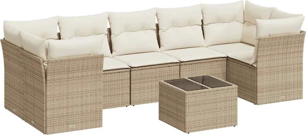 vidaXL 8 részes bézs polyrattan kerti ülőgarnitúra párnával
