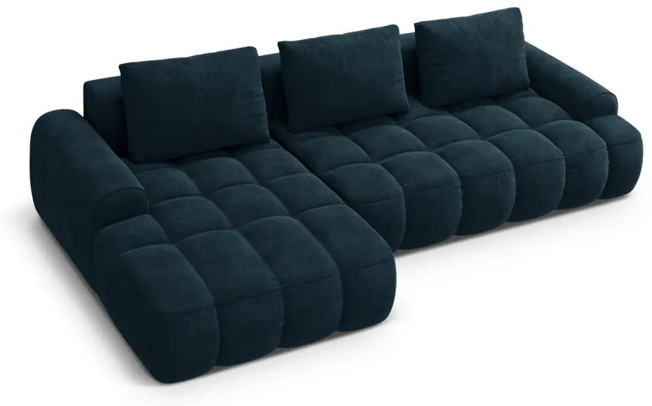 Petróleum színű bársony kinyitható-tárolóhelyes sarokkanapé (bal oldali-heverő résszel) Linz – Cosmopolitan Design