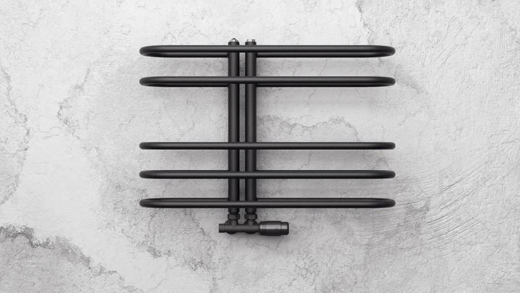 Regnis LEVEL, fűtőelem 600x530mm központi csatlakozással 50mm, 215W, fekete matt, LEVEL530/600/D50/BLACK