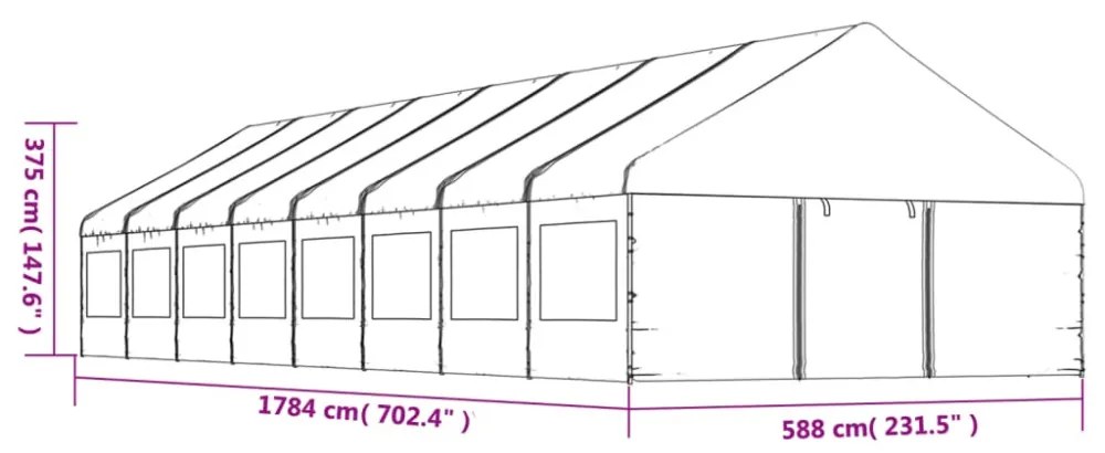fehér polietilén pavilon tetővel 17,84 x 5,88 x 3,75 m