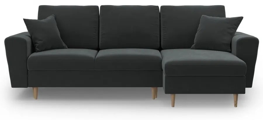 Sötétszürke bársony kinyitható tárolóhelyes sarokkanapé Kyoto – Cosmopolitan Design