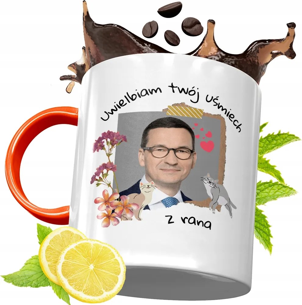 Narancssárga Bögre Mateusz Morawiecki Ajándék fényképes nyomtatással