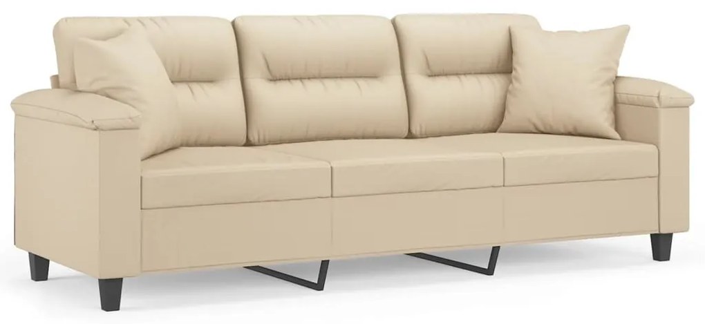 3 személyes krémszínű mikroszálas szövetkanapé párnákkal 180 cm