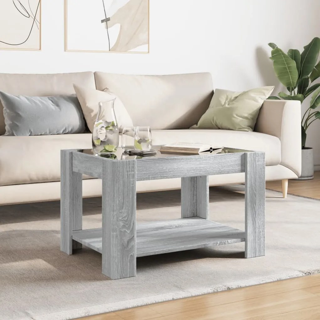 Szürke sonoma szerelt fa dohányzóasztal LED-del 73 x 53 x 45 cm