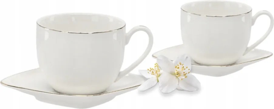 2 Db-os Csészealj Szett Arany Díszcsíkkal 250ml Kávés Szett