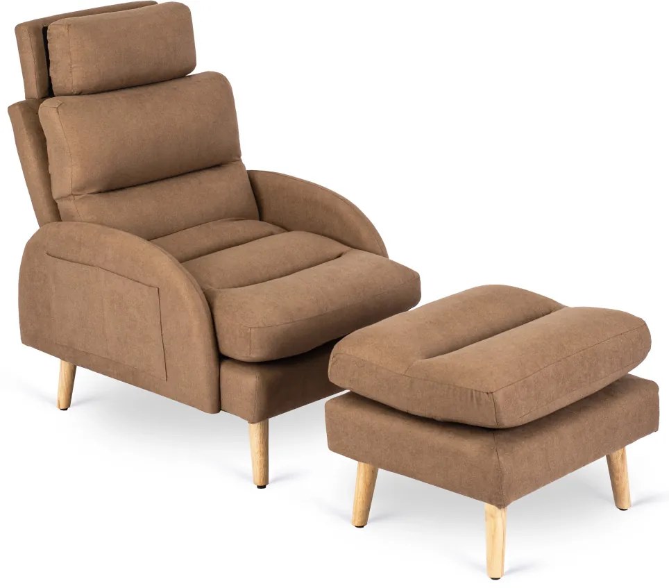 Kényelmes Fotel Barna Színben Lábtartóval. HENRY