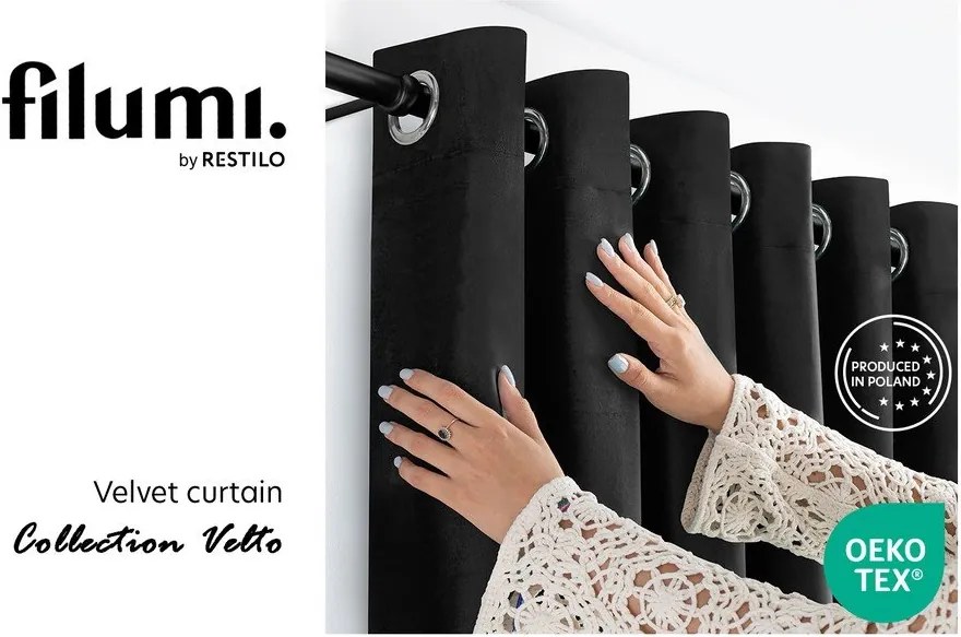 Fekete bársony dimout (részleges sötétítő) függöny 200x270 cm Velto – Filumi