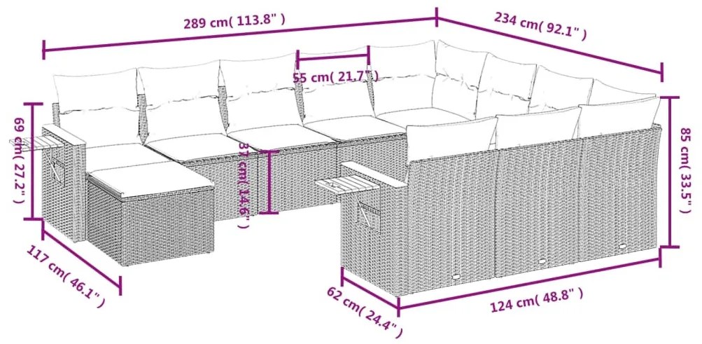 11 részes szürke polyrattan kerti ülőgarnitúra párnákkal