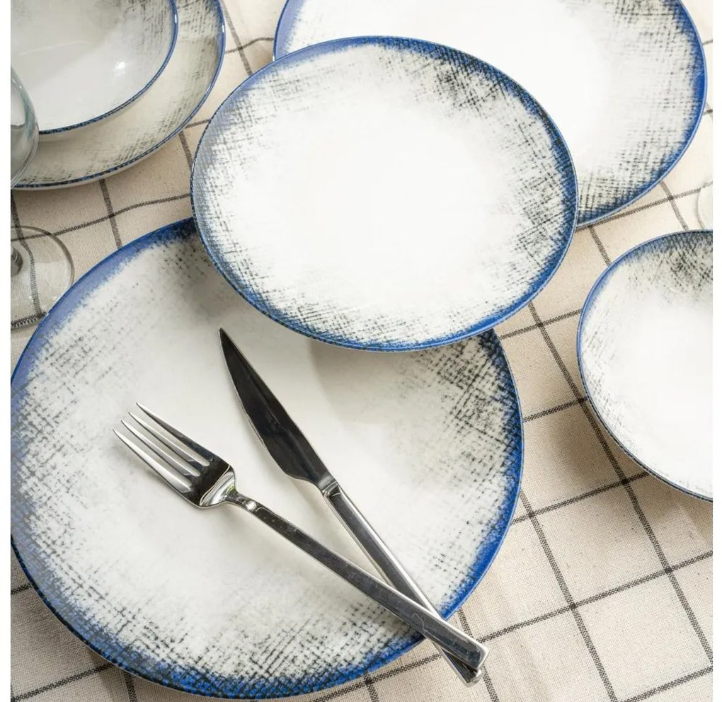 24 részes étkészlet, fehér/kék, porcelán
