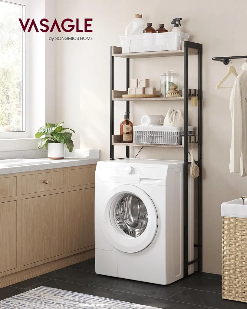 3 Szintes WC/mosógép fölé helyezhető polc szürkés-bézs és fekete színben