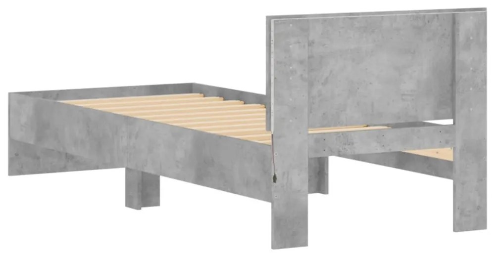 betonszürke ágykeret fejtámlával és LED-világítással 90x190 cm