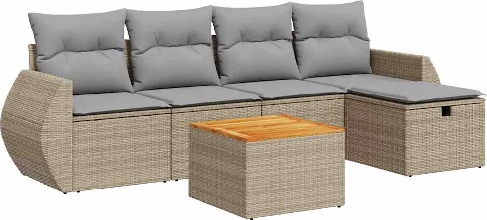 vidaXL 6 részes bézs polyrattan kerti ülőgarnitúra párnával