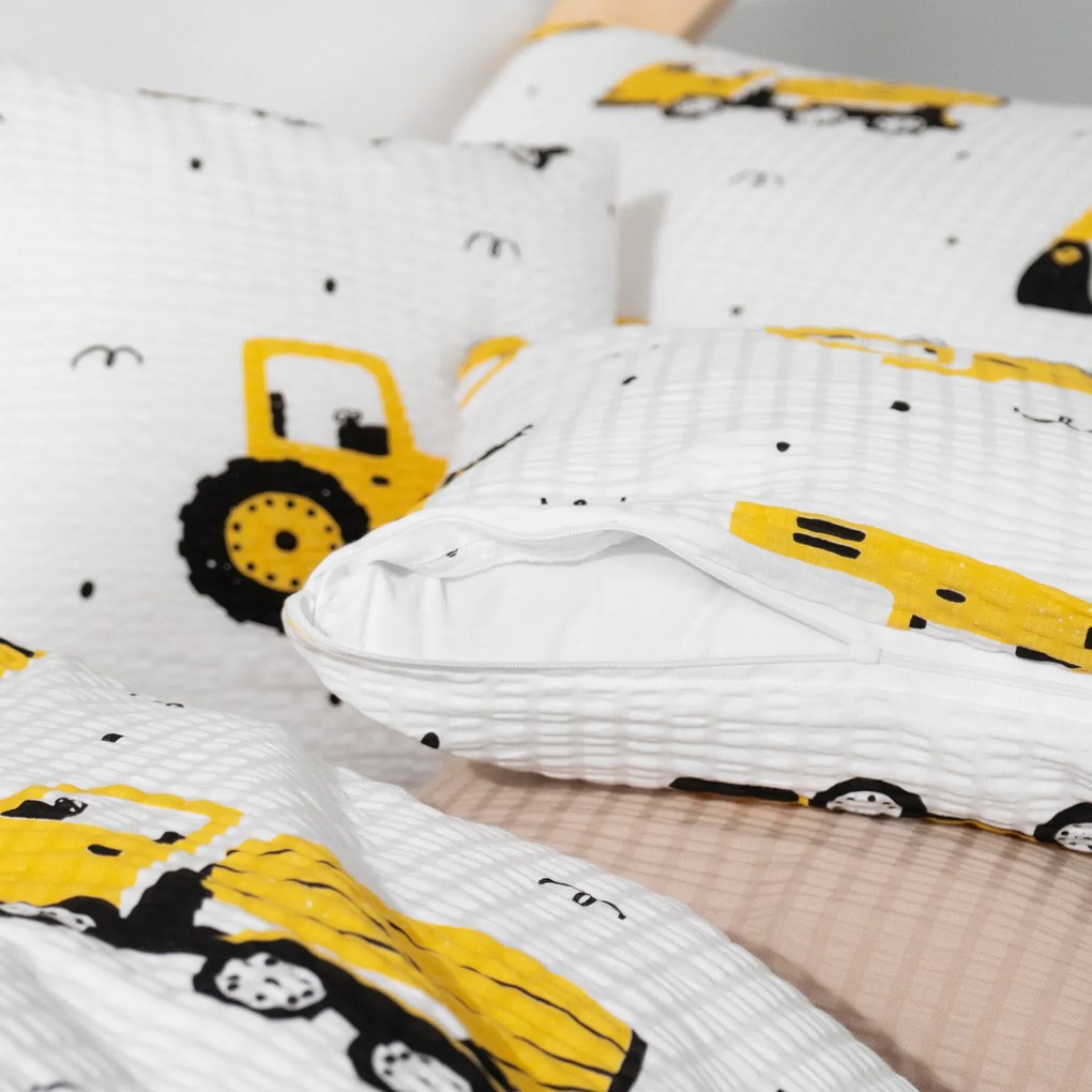 Goldea gyermek krepp ágyneműhuzat - kotrógépek és építkezési eszközök 140 x 200 és 70 x 90 cm