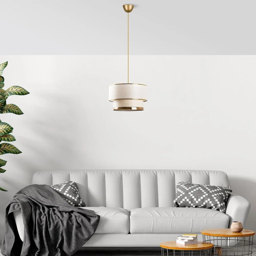 Krémszínű-aranyszínű függőlámpa textil búrával ø 30 cm Cake – Opviq lights