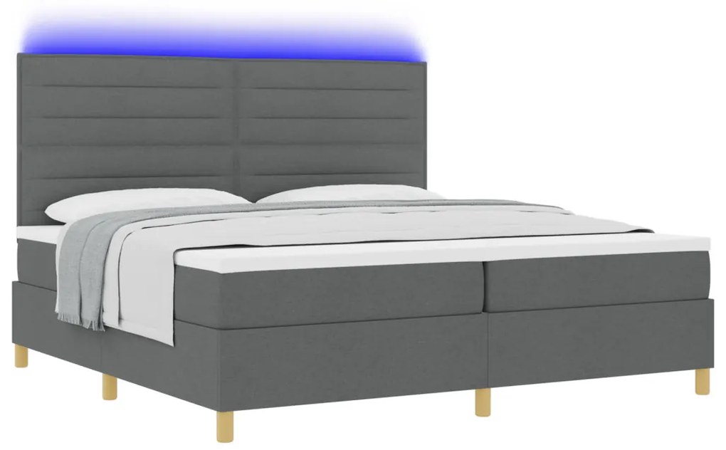 Boxspring Ágy Mattal és LED Delux Szürke 200x200 cm Szövet