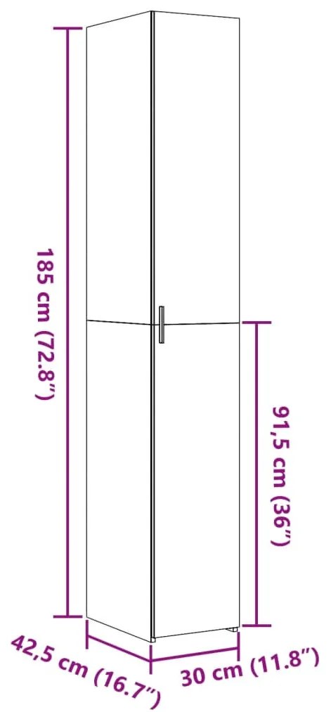 fekete szerelt fa magasszekrény 30 x 42,5 x 185 cm